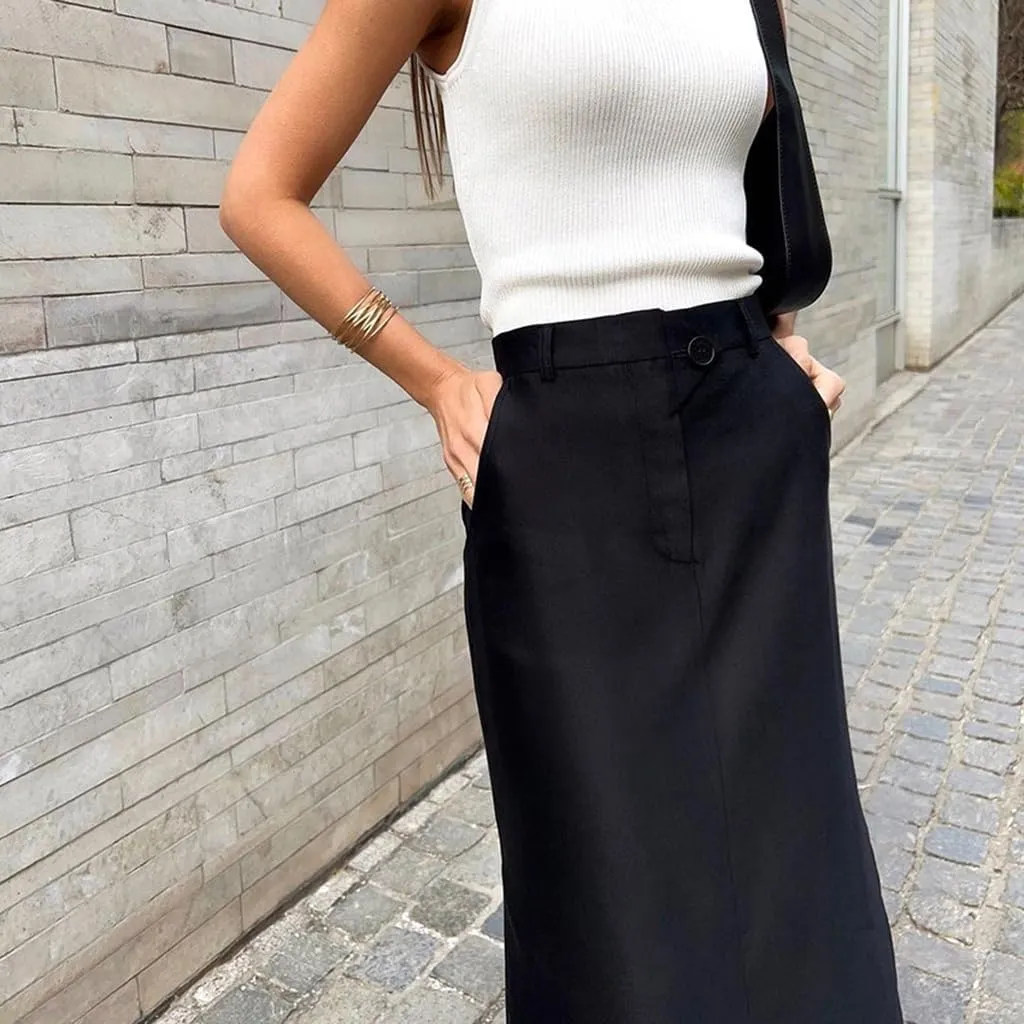 Women's Casual Split Long Maxi Skirts with Pockets Solid Colour a Line Bodycon Office Working Skirts