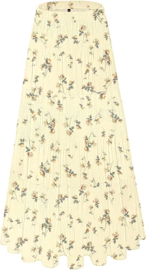 Women's Chiffon White Flowy Maxi Skirts Boho Summer Elastic Waisted Pleated A Line Long Skirt for Women 2025