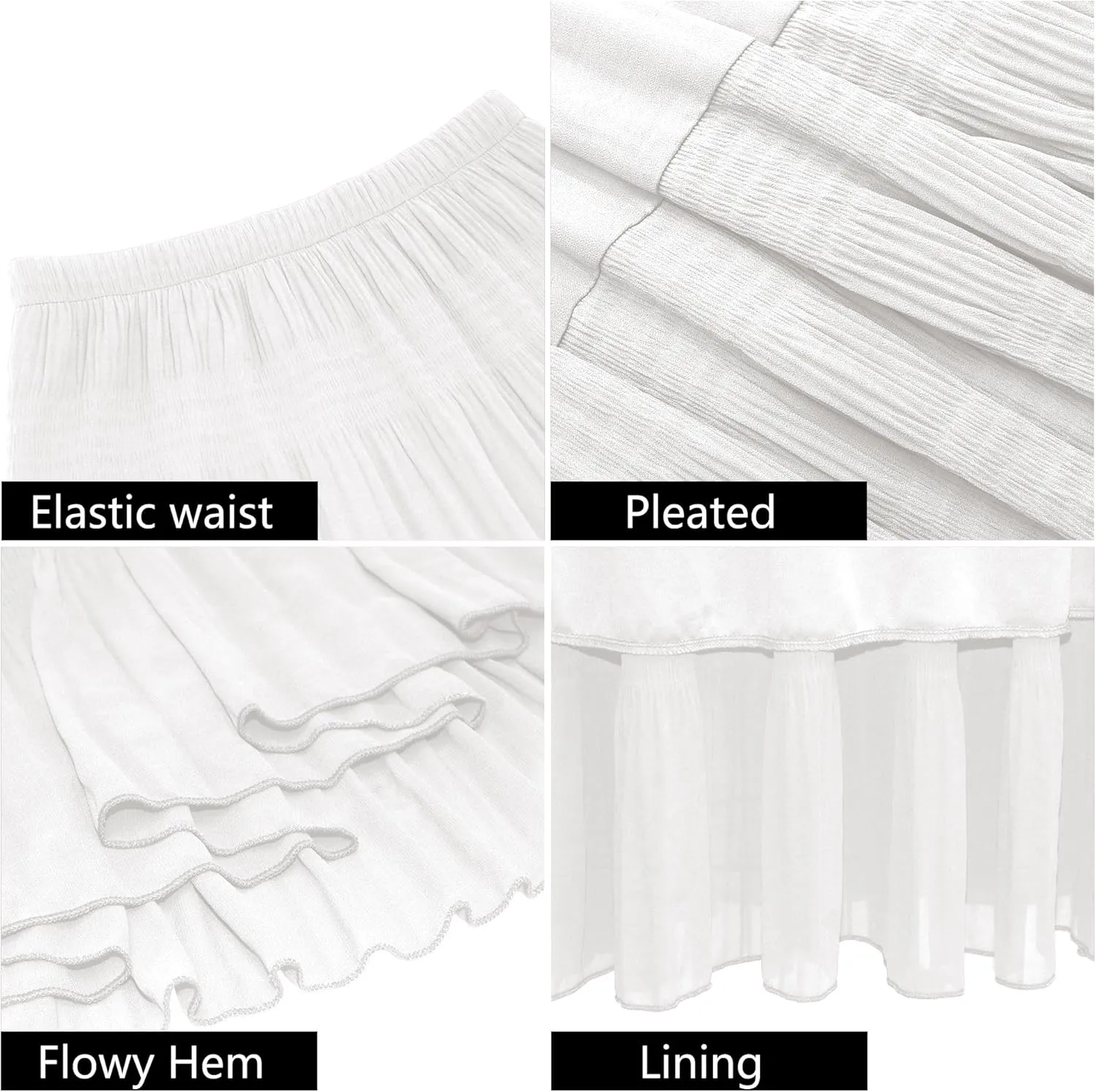 Women's Chiffon White Flowy Maxi Skirts Boho Summer Elastic Waisted Pleated A Line Long Skirt for Women 2025