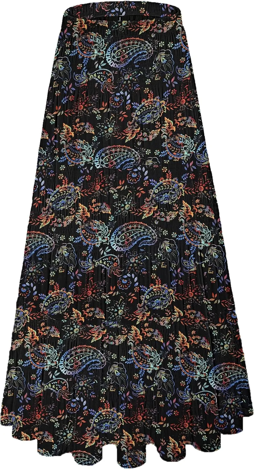 Women's Chiffon White Flowy Maxi Skirts Boho Summer Elastic Waisted Pleated A Line Long Skirt for Women 2025
