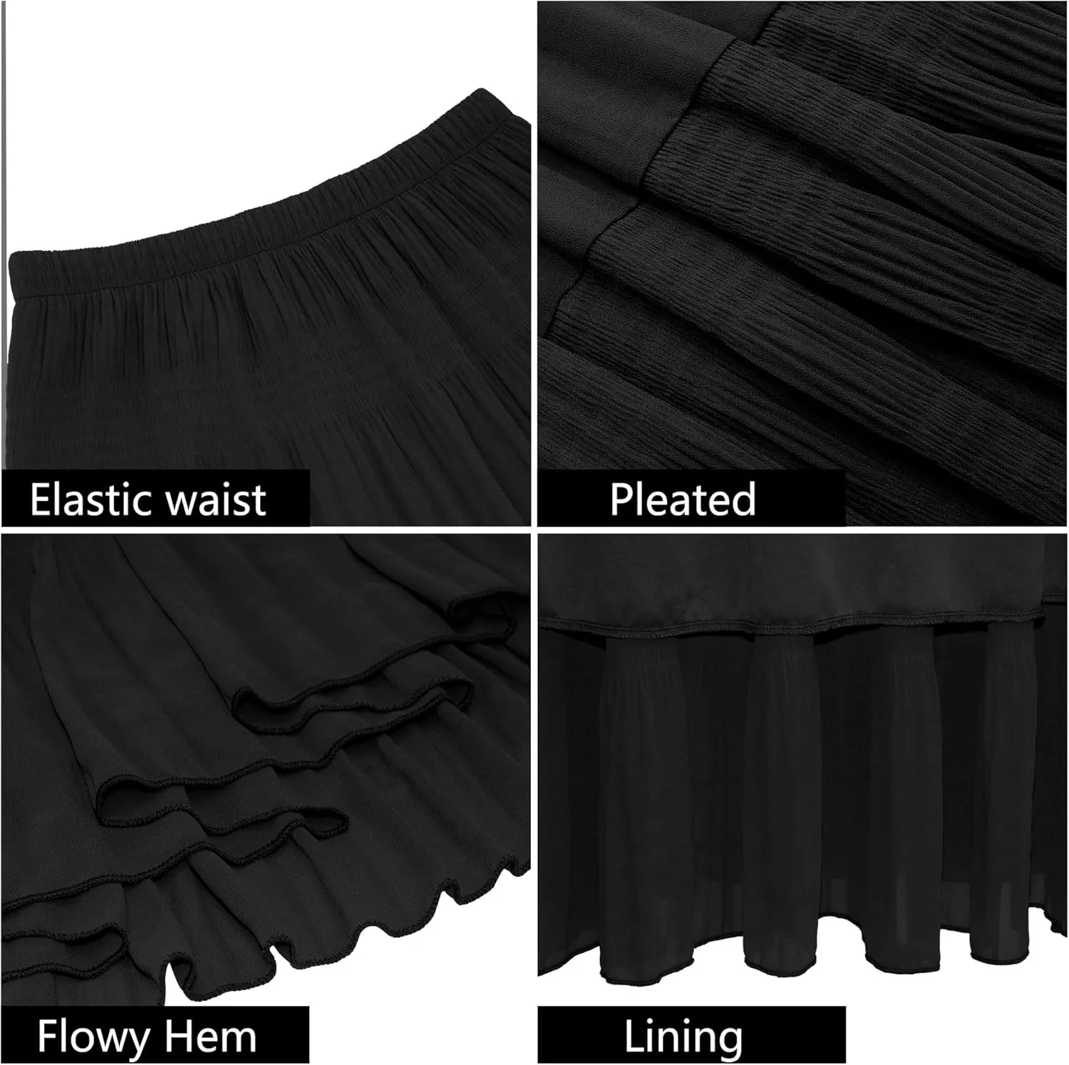 Women's Chiffon White Flowy Maxi Skirts Boho Summer Elastic Waisted Pleated A Line Long Skirt for Women 2025