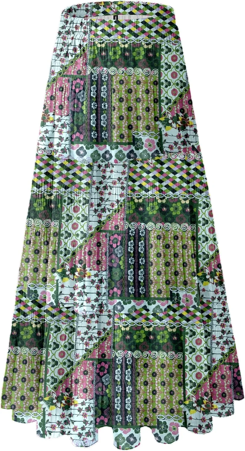 Women's Chiffon White Flowy Maxi Skirts Boho Summer Elastic Waisted Pleated A Line Long Skirt for Women 2025