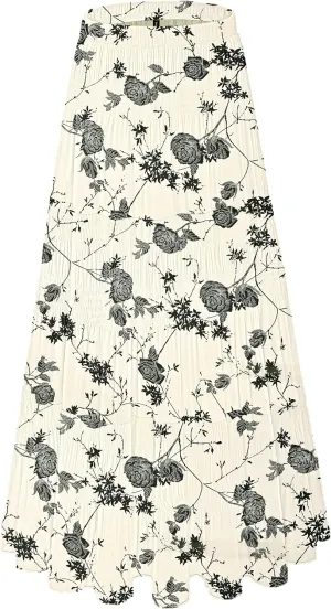 Women's Chiffon White Flowy Maxi Skirts Boho Summer Elastic Waisted Pleated A Line Long Skirt for Women 2025