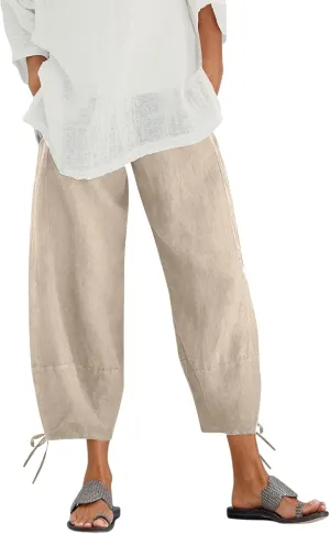 Women's Cotton Linen Pants Casual Tapered Harem Pants Loose Fit Flax Ankle Trousers Summer Baggy Slacks with