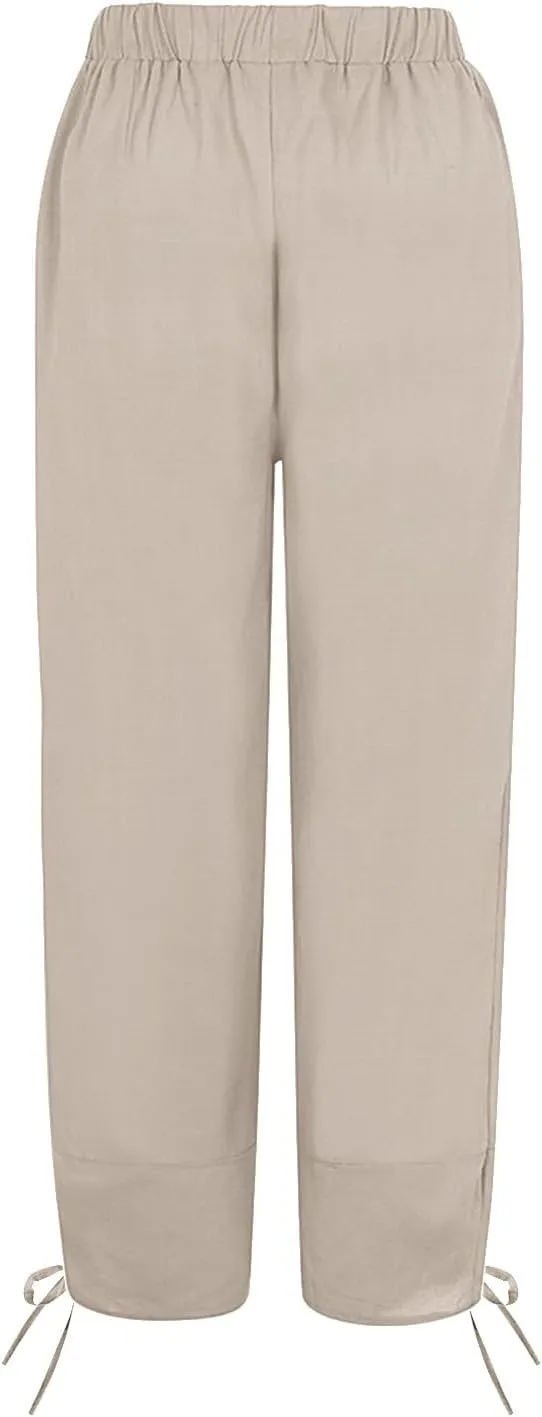 Women's Cotton Linen Pants Casual Tapered Harem Pants Loose Fit Flax Ankle Trousers Summer Baggy Slacks with