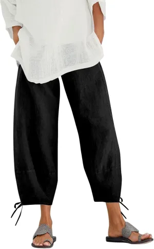 Women's Cotton Linen Pants Casual Tapered Harem Pants Loose Fit Flax Ankle Trousers Summer Baggy Slacks with