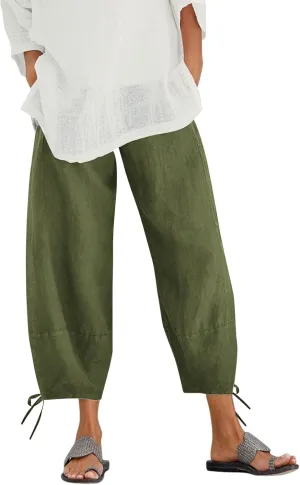 Women's Cotton Linen Pants Casual Tapered Harem Pants Loose Fit Flax Ankle Trousers Summer Baggy Slacks with