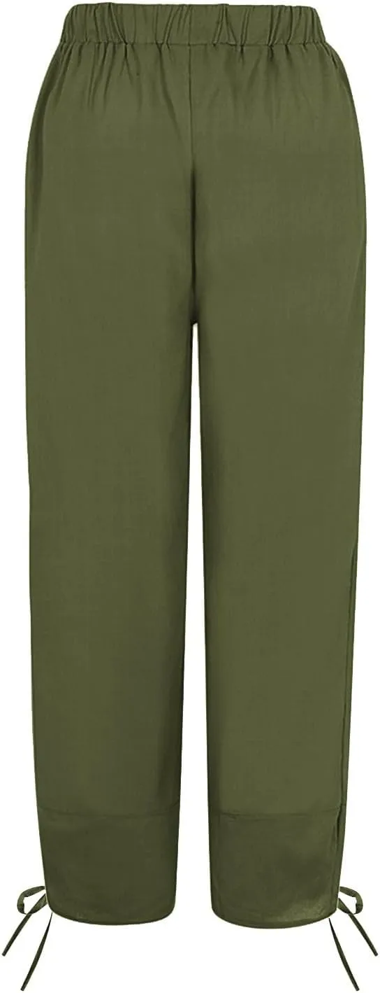 Women's Cotton Linen Pants Casual Tapered Harem Pants Loose Fit Flax Ankle Trousers Summer Baggy Slacks with