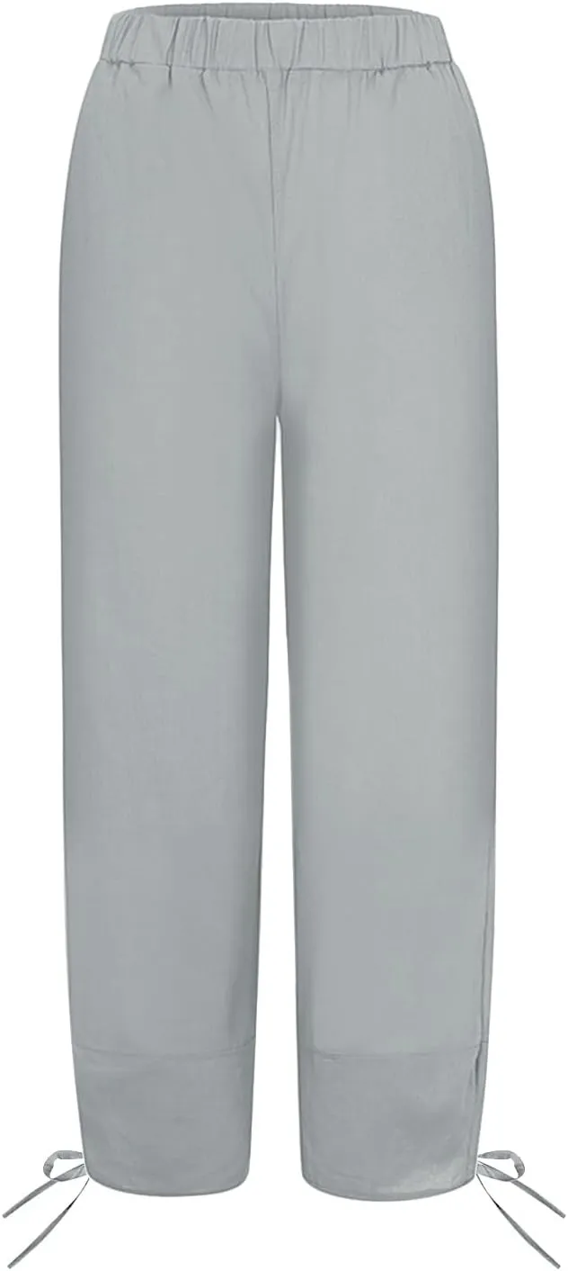 Women's Cotton Linen Pants Casual Tapered Harem Pants Loose Fit Flax Ankle Trousers Summer Baggy Slacks with