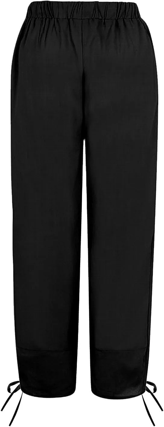 Women's Cotton Linen Pants Casual Tapered Harem Pants Loose Fit Flax Ankle Trousers Summer Baggy Slacks with