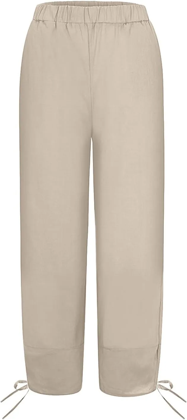Women's Cotton Linen Pants Casual Tapered Harem Pants Loose Fit Flax Ankle Trousers Summer Baggy Slacks with