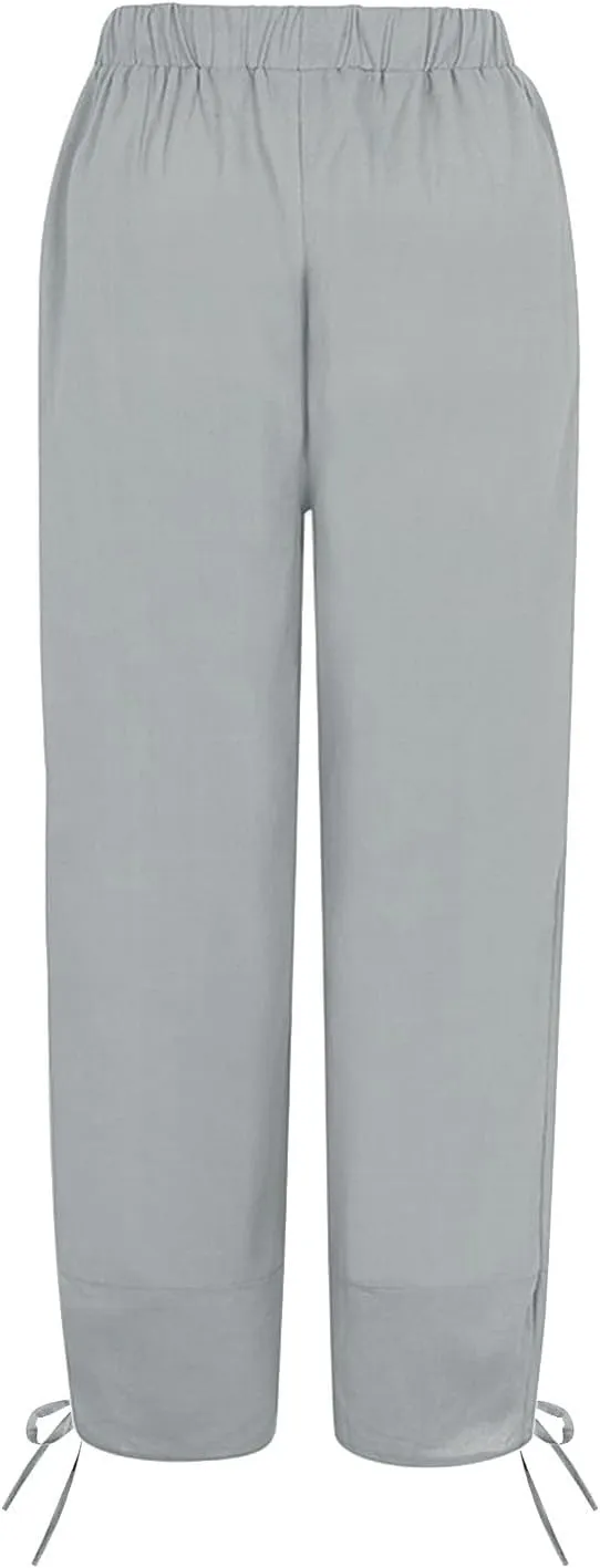 Women's Cotton Linen Pants Casual Tapered Harem Pants Loose Fit Flax Ankle Trousers Summer Baggy Slacks with