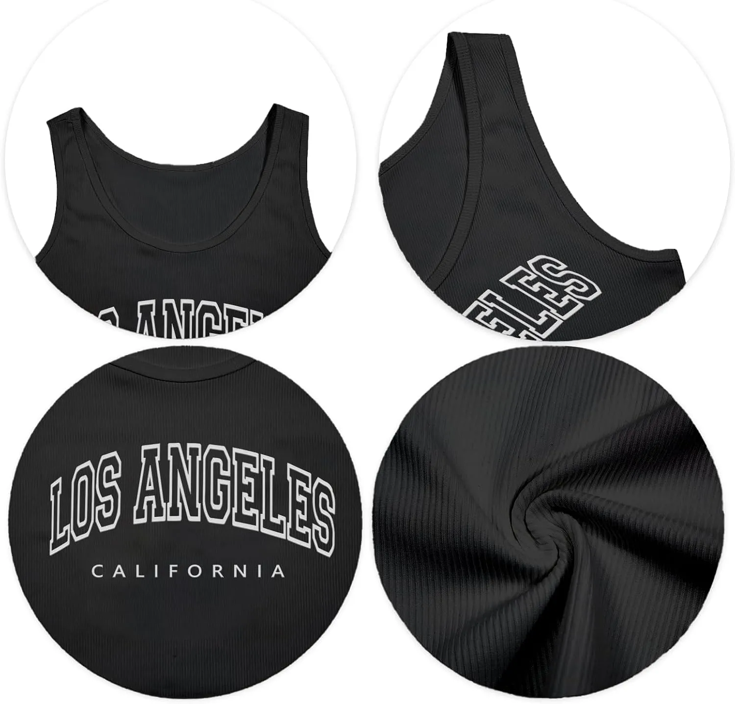 Women's Crop Tops Los Angeles Sleeveless Graphic Letter Tank Tops Knit Vest Slim Fit for Teen Girls