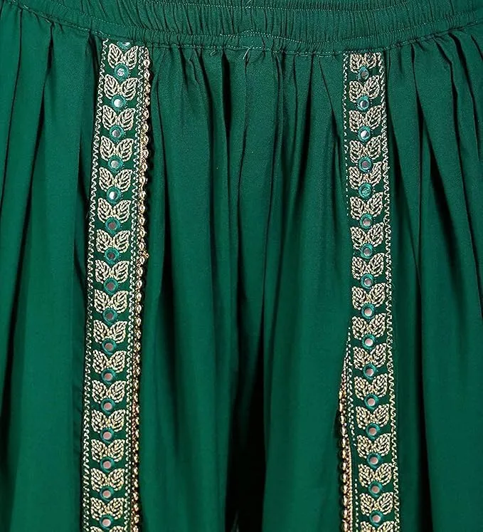 Women's Dhoti Style Harem Pants, Traditional Indian Patiala, Mustard Yellow with Gold Lace, Free Size (28 Till 36)