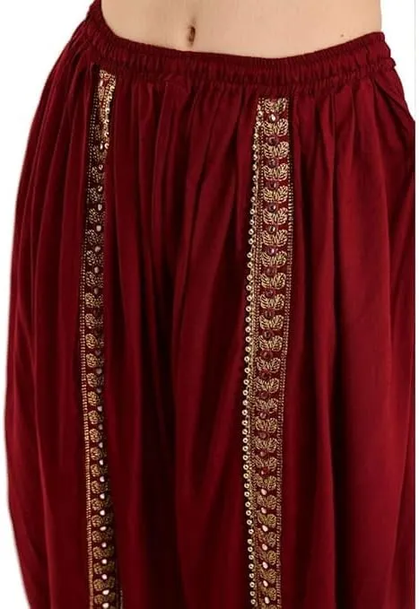 Women's Dhoti Style Harem Pants, Traditional Indian Patiala, Mustard Yellow with Gold Lace, Free Size (28 Till 36)