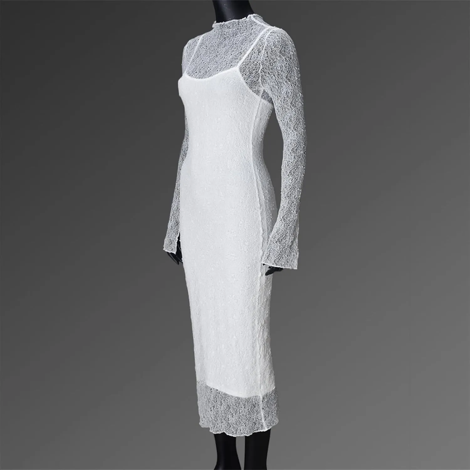 Women's Elegant Bodycon Midi Dress Lace Party Cocktail Wedding Guest Dress