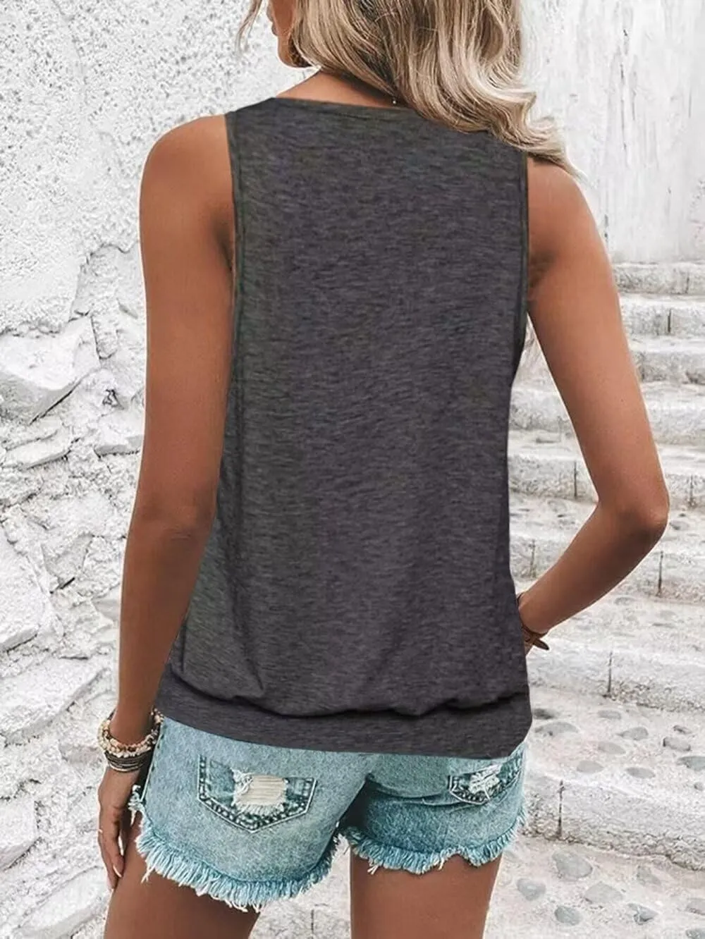 Womens Fashion Tank Tops Solid Color Hollow Tops Summer Casual Loose Flowy Shirt Tanks Vest Vacation Sleeveless Shirts