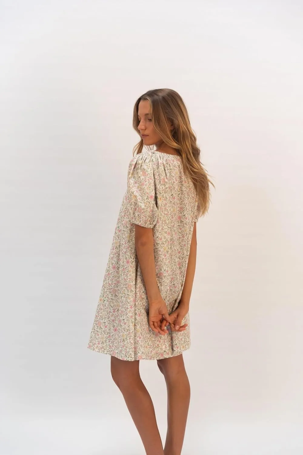 Women's Floral Print Dress Y2k Tie Front Puffle Sleeve Plaid Boho Loose Mini Dress Beach Gingham Sundress