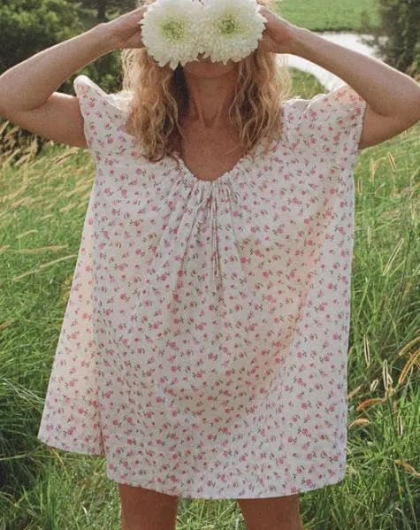 Women's Floral Print Dress Y2k Tie Front Puffle Sleeve Plaid Boho Loose Mini Dress Beach Gingham Sundress