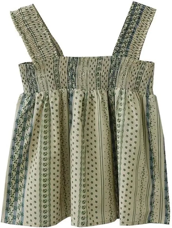 Women's French Retro Resort Style Floral Print Small Camisole Women's Summer One-Line Collar Camisole Top