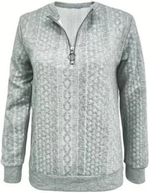 Women's Half Zip Quilted Sweatshirts Crew Neck Long Sleeve Pullover Tops Textured Solid Casual Fashion Spring Tops