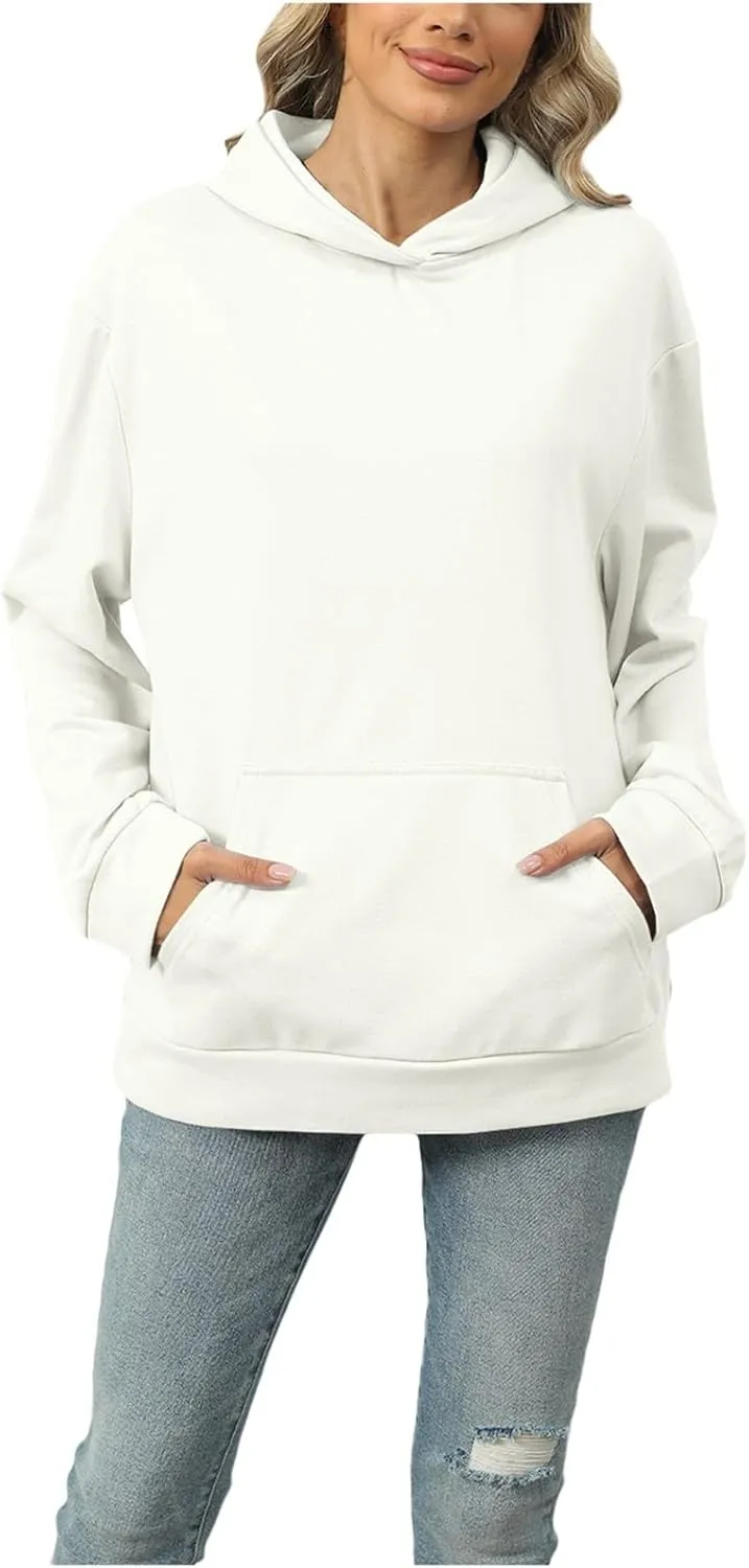 Womens Oversized Hoodies 2024 Fashion Basic Sweatshirts Drawstring Tops Hooded Pullover Tops Outfits with Pocket