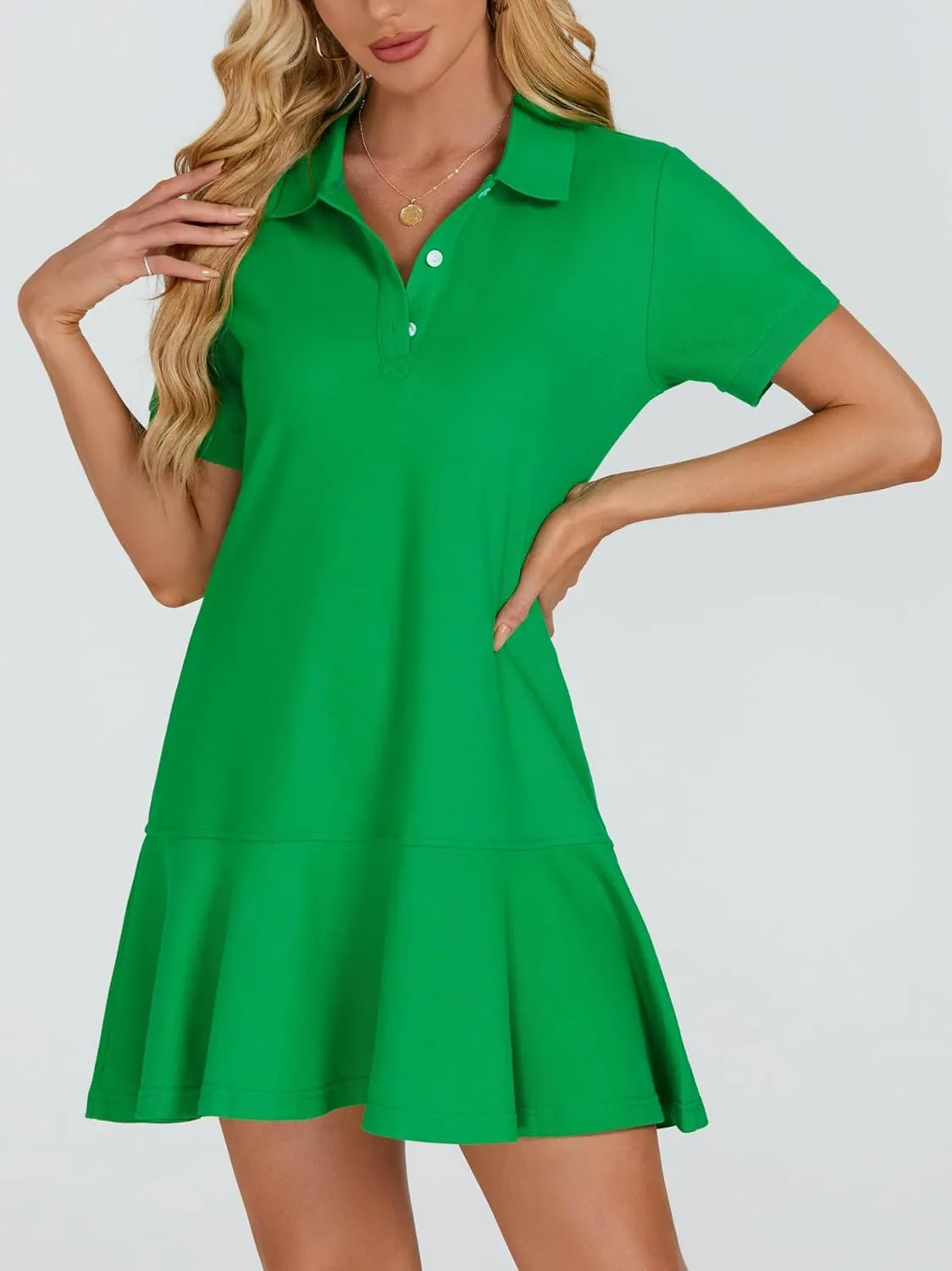 Women's Polo Dress Short Sleeve Ruffle Hem Golf Tennis Summer Mini Dresses