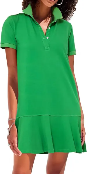 Women's Polo Dress Short Sleeve Ruffle Hem Golf Tennis Summer Mini Dresses