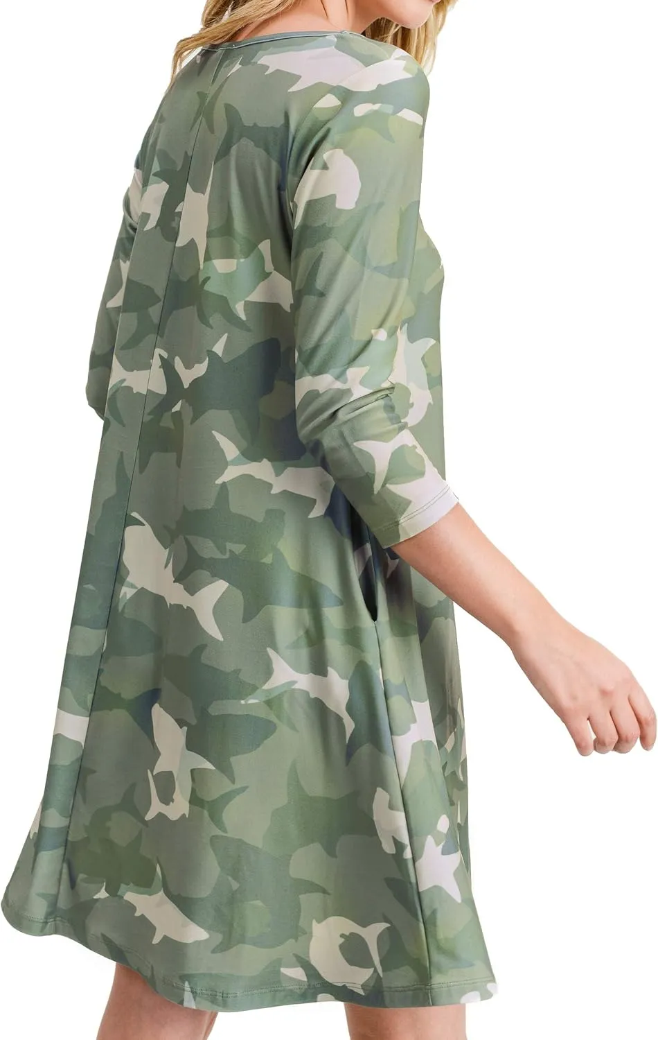 Womens Printed Crew Neck A-Line Dresses with Pockets Casual Tropical Floral Novelty Animal Christmas Patterns