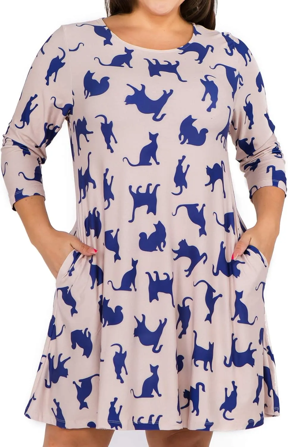Womens Printed Crew Neck A-Line Dresses with Pockets Casual Tropical Floral Novelty Animal Christmas Patterns