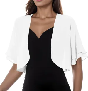 Women's Ruffle Shrugs Sheer Chiffon Short Sleeve Open Front Bolero Shrug Cropped Cardigan for Evening Dress