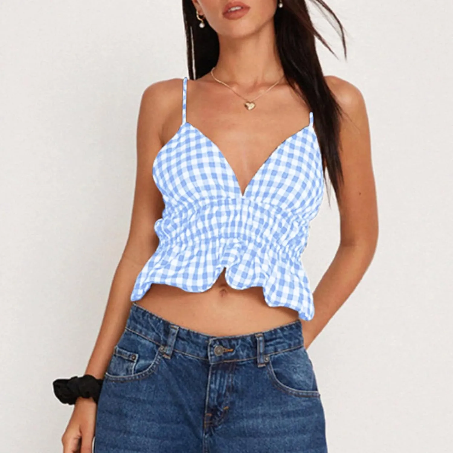 Womens Sexy Lace Trim Camisole Tank Tops Y2k Slim Fit Corset Going Out Streetwear Ruffle Spaghetti Strap Club Tops