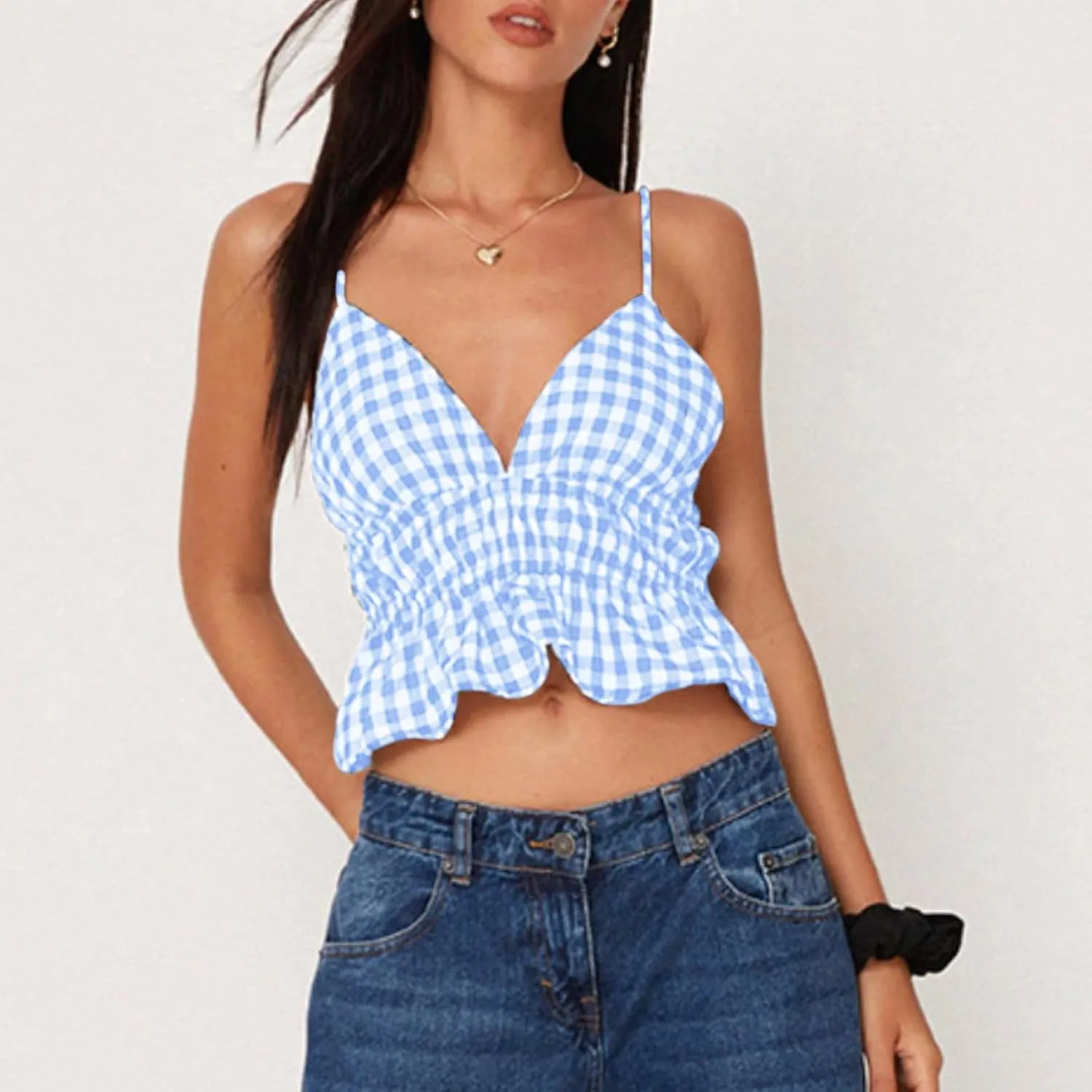Womens Sexy Lace Trim Camisole Tank Tops Y2k Slim Fit Corset Going Out Streetwear Ruffle Spaghetti Strap Club Tops