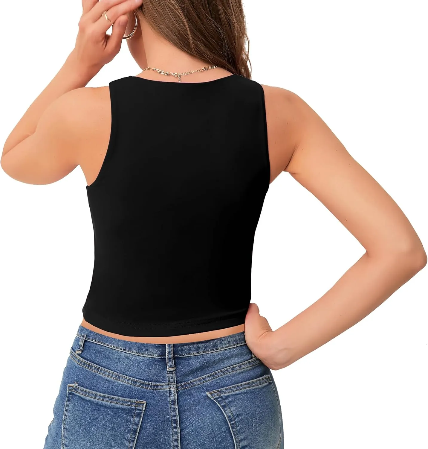 Women's Sexy V Neck Crop Tops Sexy Trendy Double Lined Tank Tops Going Out Sleeveless Basic Top