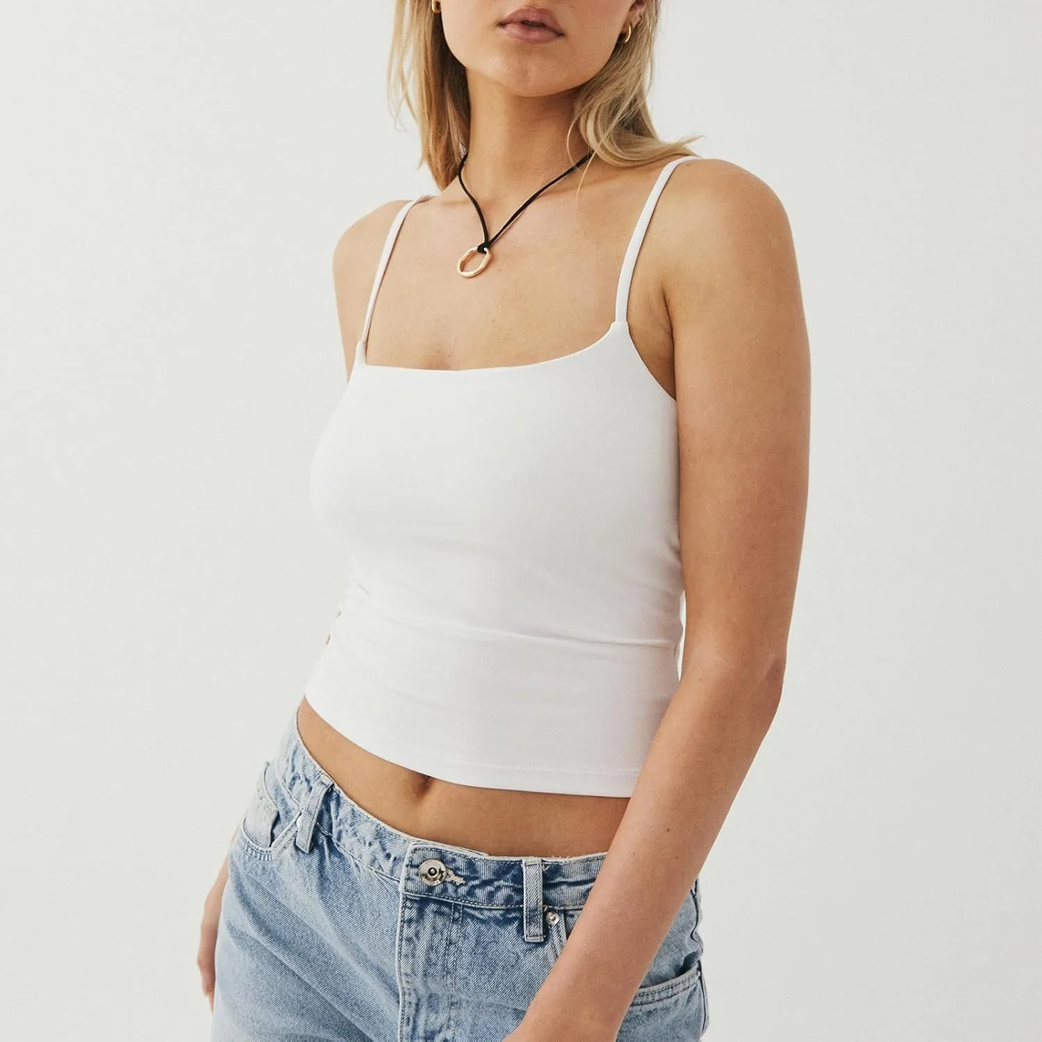 Women's Spaghetti Strap Tank Tops Sexy Sleeveless Backless Crop Camisole Summer Y2k Low Cut Solid Color Cami Vest