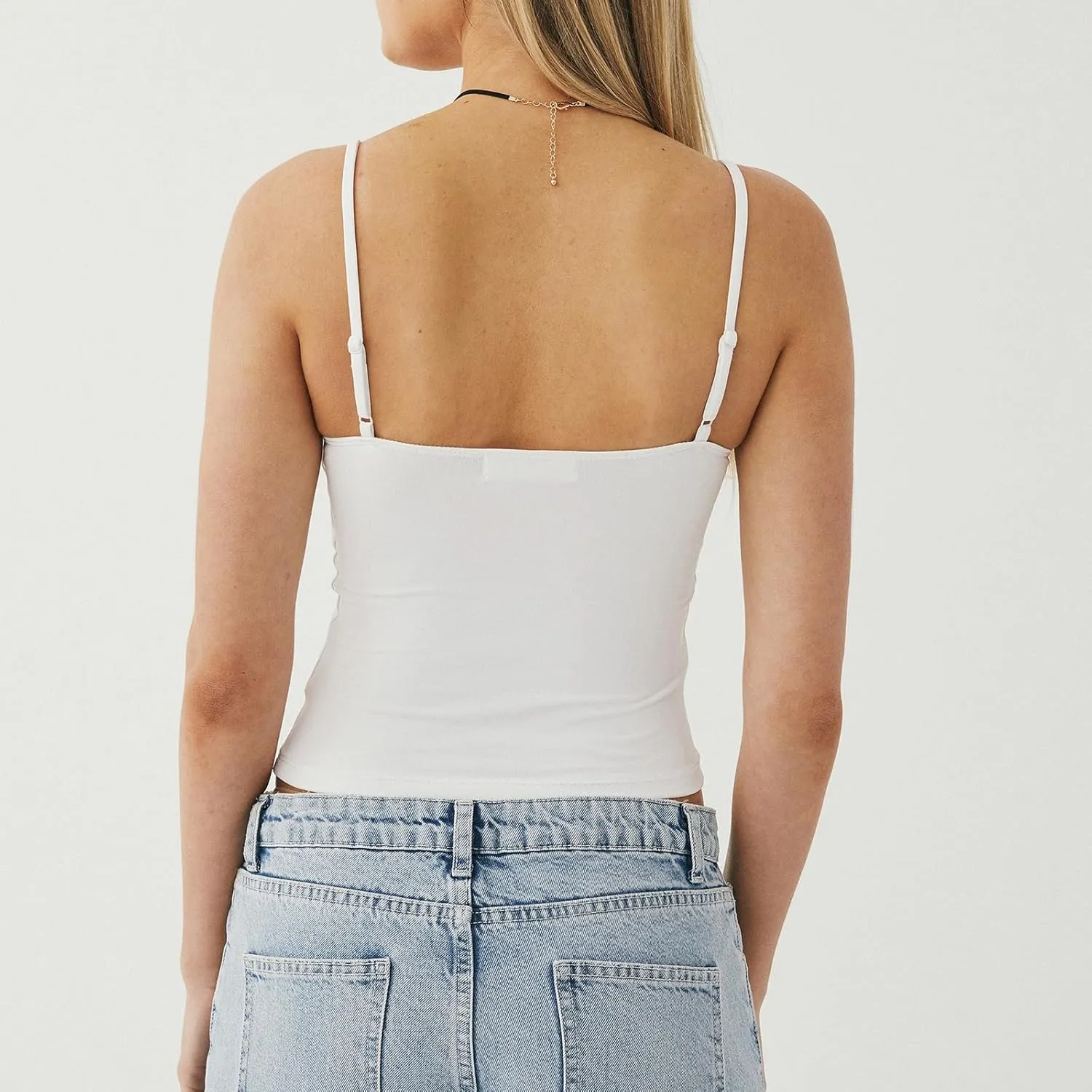 Women's Spaghetti Strap Tank Tops Sexy Sleeveless Backless Crop Camisole Summer Y2k Low Cut Solid Color Cami Vest