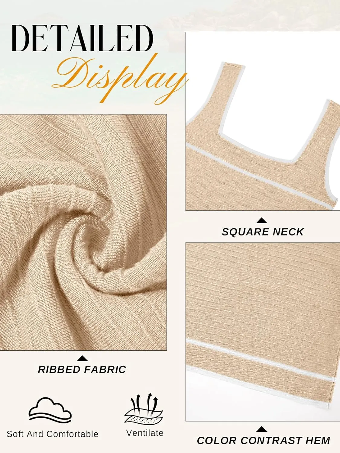 Women's Square Neck Tank Top Knit Ribbed Basic Tops Summer Casual Y2K Color Block Sleeveless Cami Tank Tops