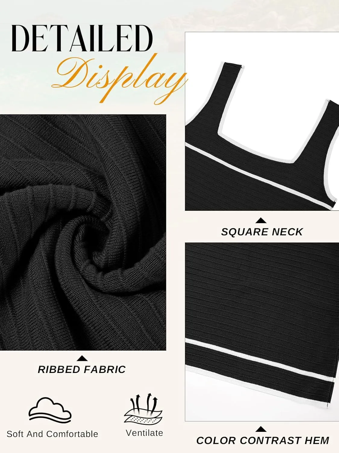 Women's Square Neck Tank Top Knit Ribbed Basic Tops Summer Casual Y2K Color Block Sleeveless Cami Tank Tops