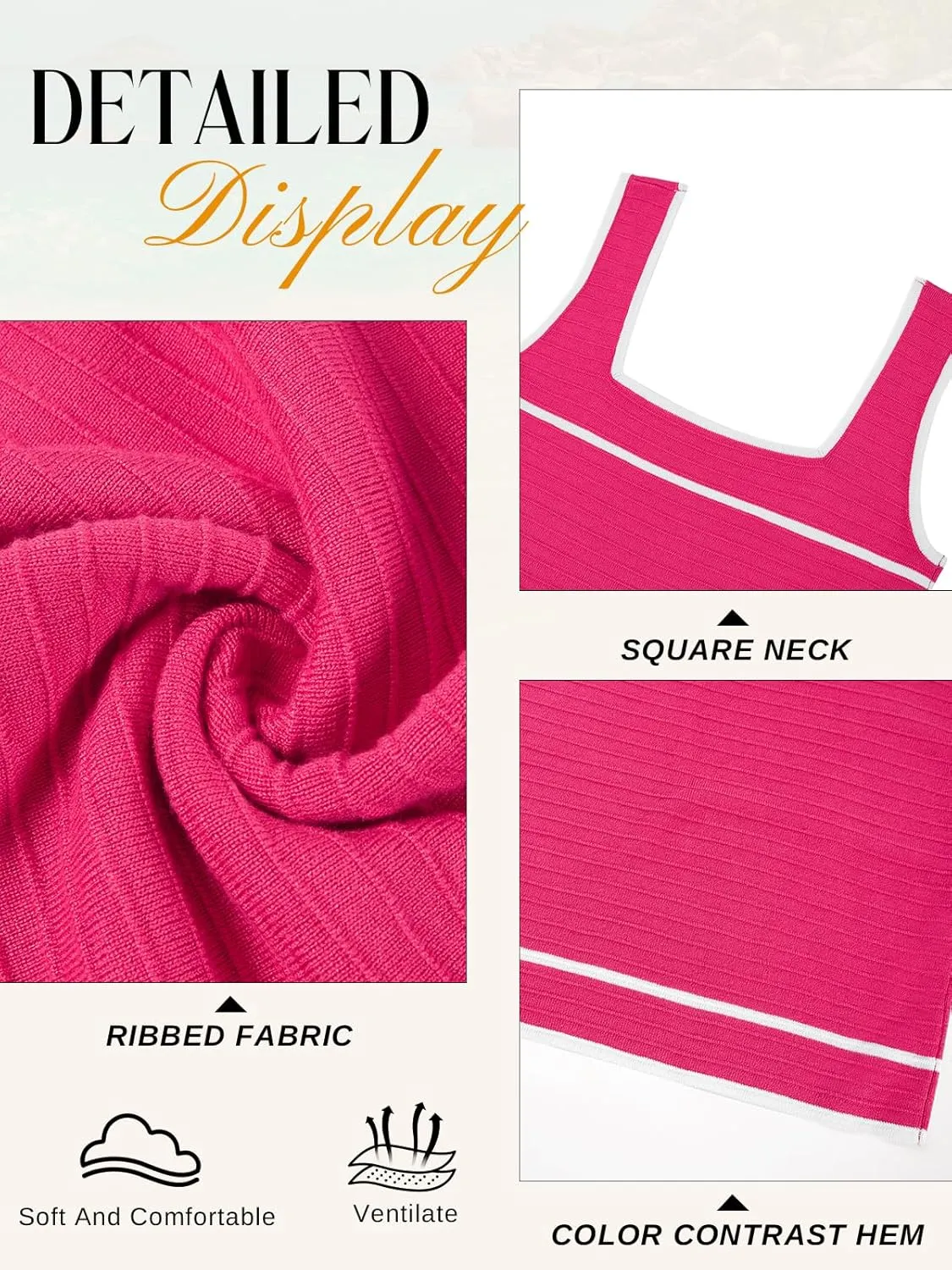 Women's Square Neck Tank Top Knit Ribbed Basic Tops Summer Casual Y2K Color Block Sleeveless Cami Tank Tops