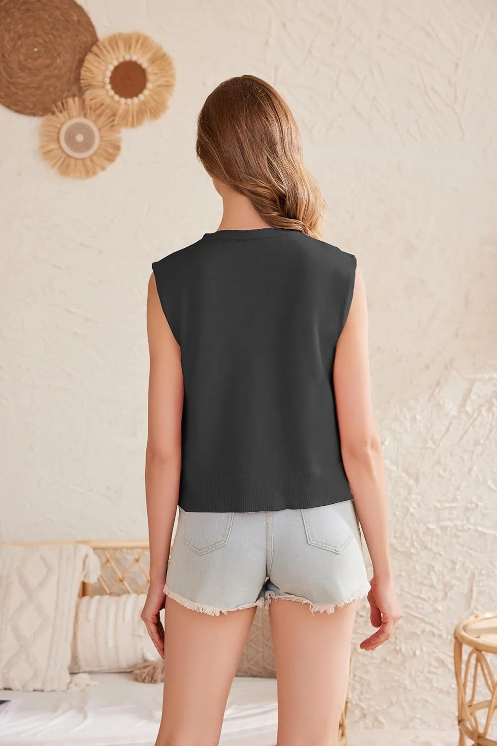 Womens Sweater Vest 2025 Summer Sleeveless Crewneck Tie Front Tops Bow Crochet Knit Vest Crop Tank Tops Trendy Vest