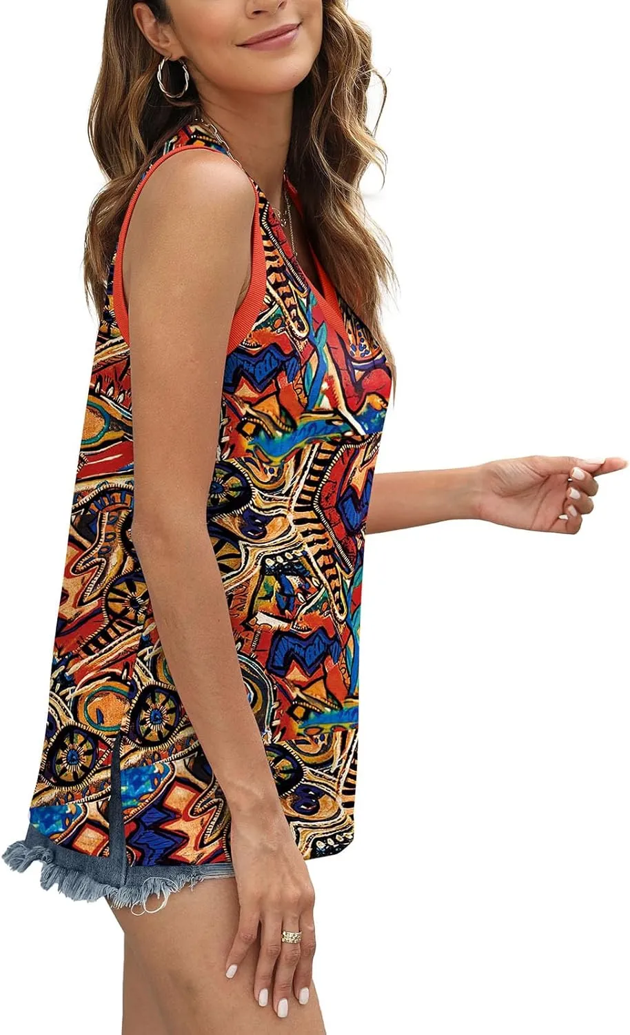 Womens Tank Tops Summer V Neck Loose Fit Casual Basic Side Split Sleeveless