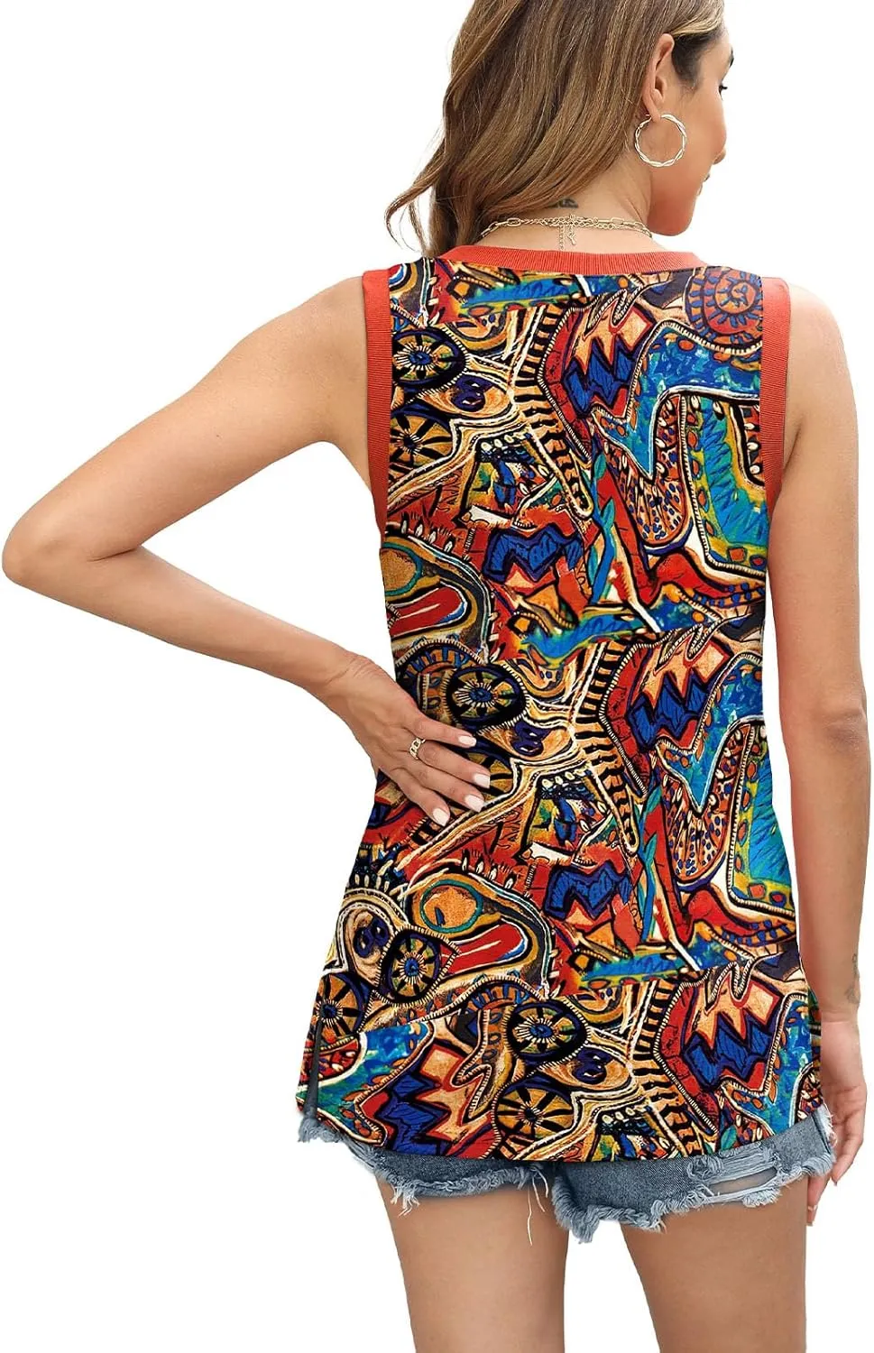 Womens Tank Tops Summer V Neck Loose Fit Casual Basic Side Split Sleeveless