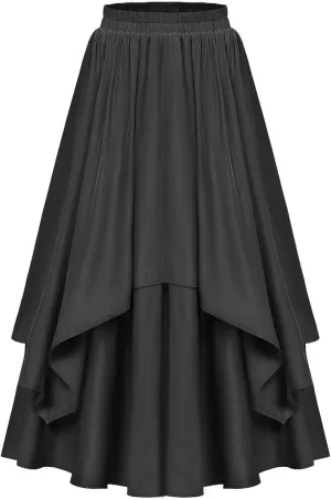 Women's Vintage Renaissance Skirts High Waisted Flared Layered A-Line Pirate Skirts Gothic Midi Skirt with Pockets