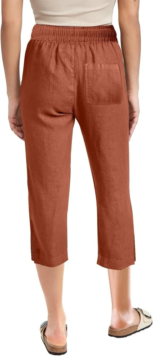 Work Pants Women Solid Color Cotton Linen Elastic Seven Pants Beach Plus Size Trendy Striped Spring Summer Gauze Pants