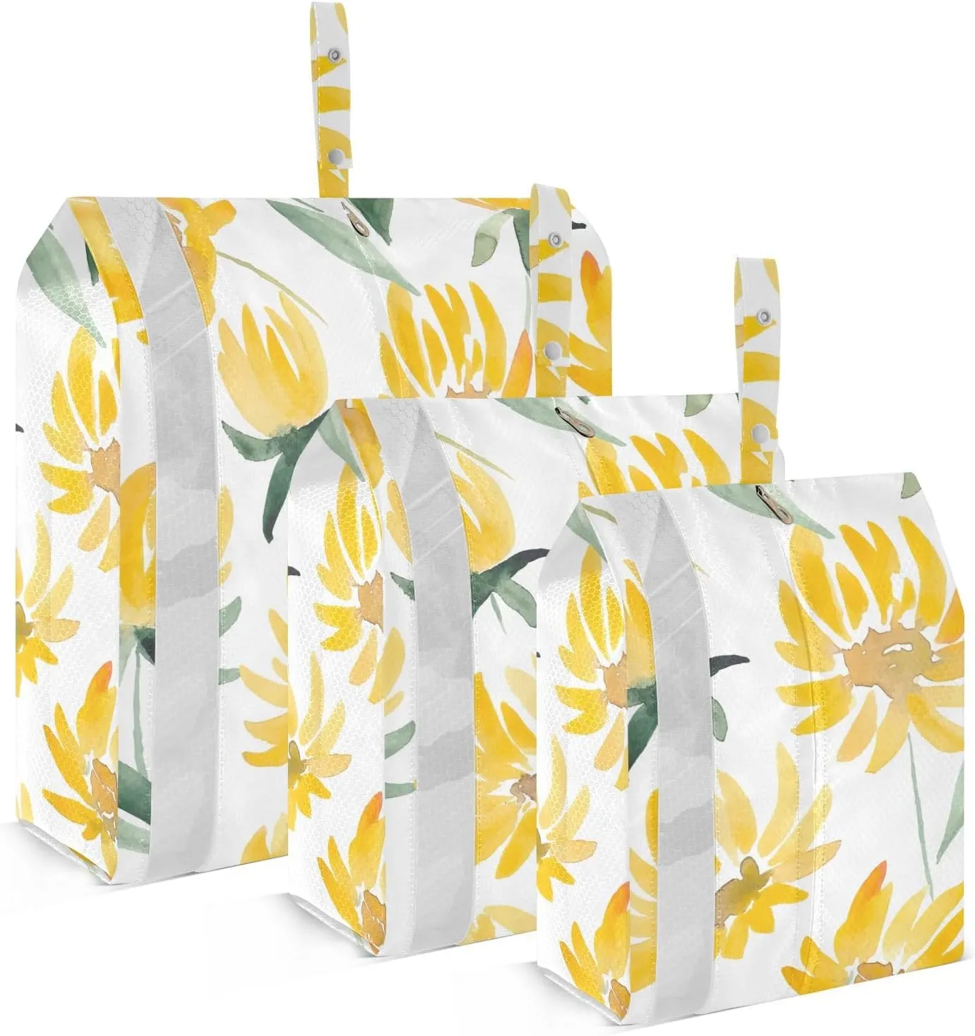 Yellow Flowers Leaf 3 Set Travel Packing Cubes For Suitcases, Foldable, Garment Bag Closet Storage, Luggage Space Saver, Luggages Management Personnel