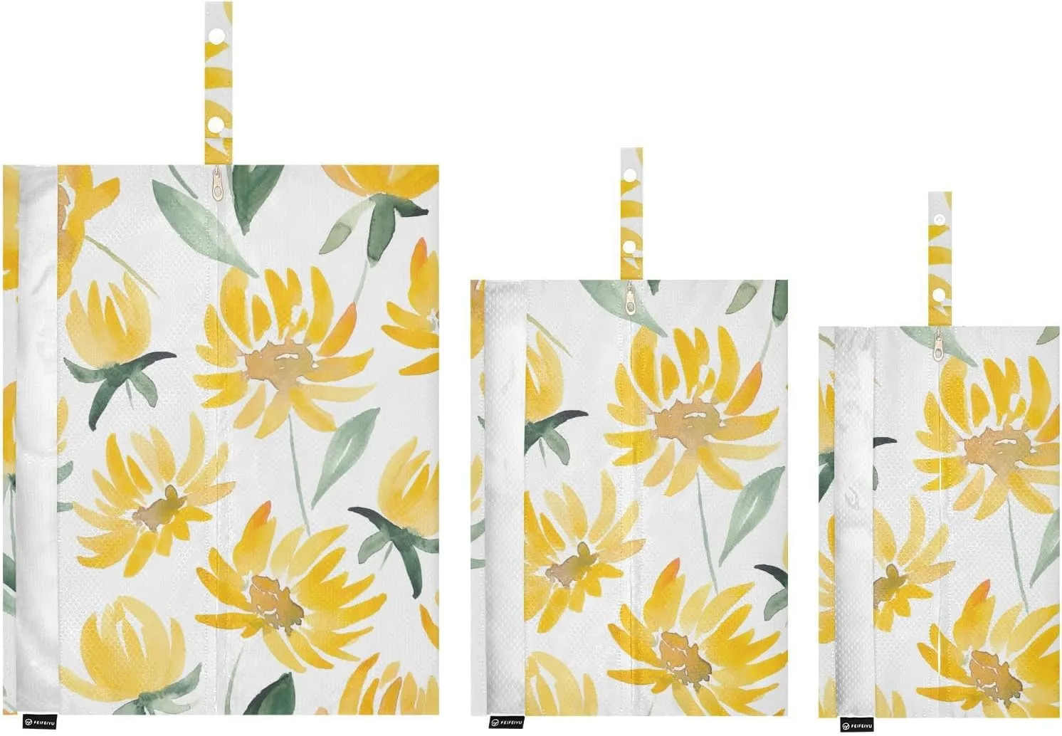Yellow Flowers Leaf 3 Set Travel Packing Cubes For Suitcases, Foldable, Garment Bag Closet Storage, Luggage Space Saver, Luggages Management Personnel