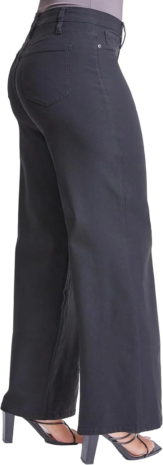YMI Women's Hyperstretch Forever Color High Rise Wide Leg Pants