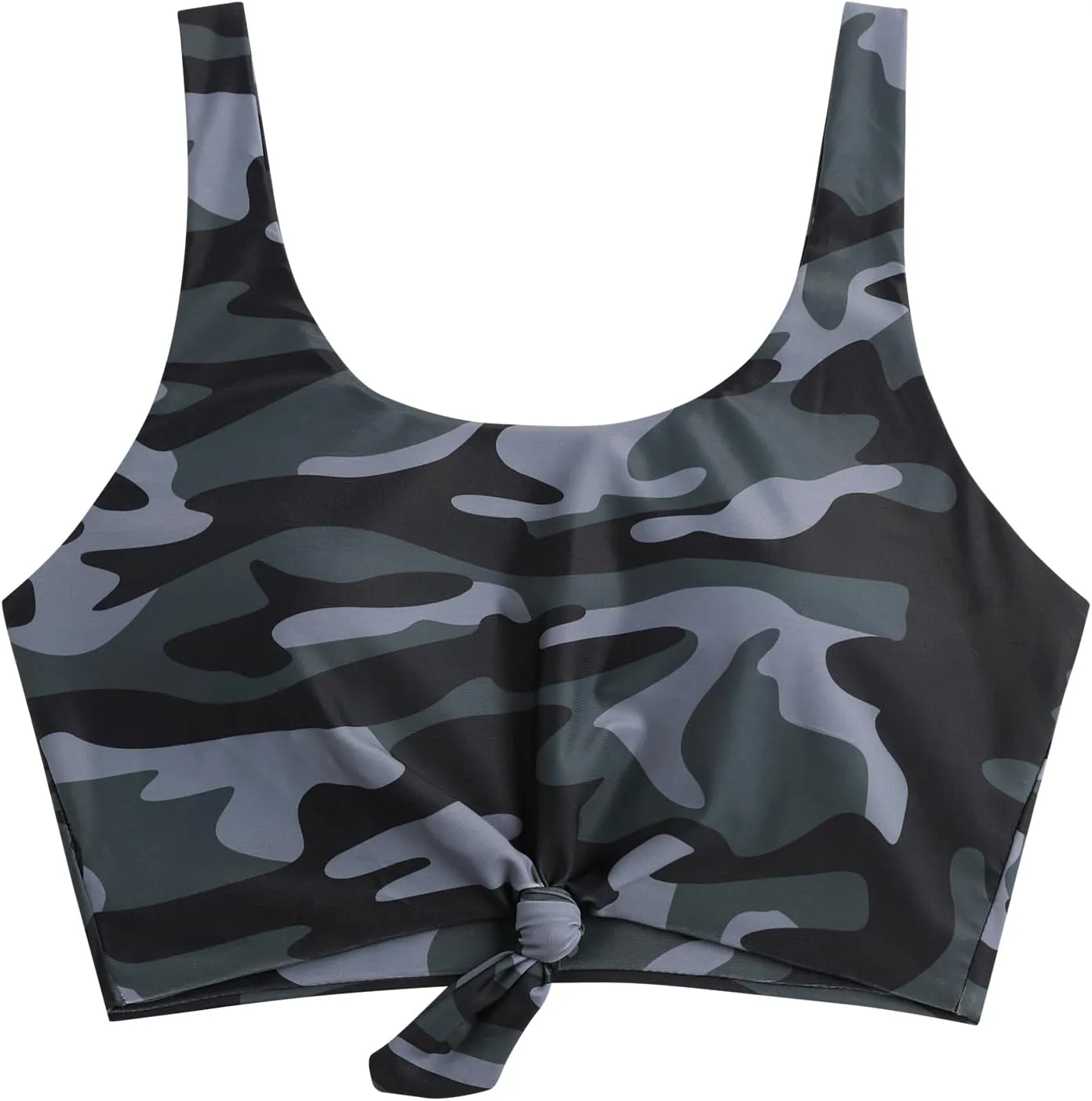 ZAFUL Women's Front Knot Bikini Tops Crop Tankini Top Scoop Neck Padded Bathing Suit Tops