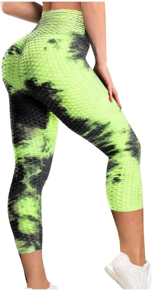 ZHUER Women's Tie Dye Butt Lifting Leggings High Waisted Tummy Control Yoga Capri Pants Scrunch Booty Workout Cropped Pants