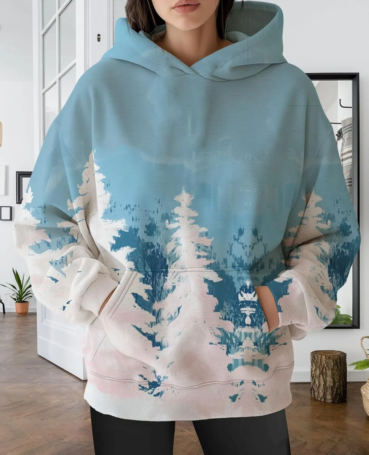 ZOCAVIA Womens Camo Hoodies Fall Winter Retro Long Sleeve Pullover Tops Casual Maple Leaf Graphic Hooded Sweatshirt Oversized
